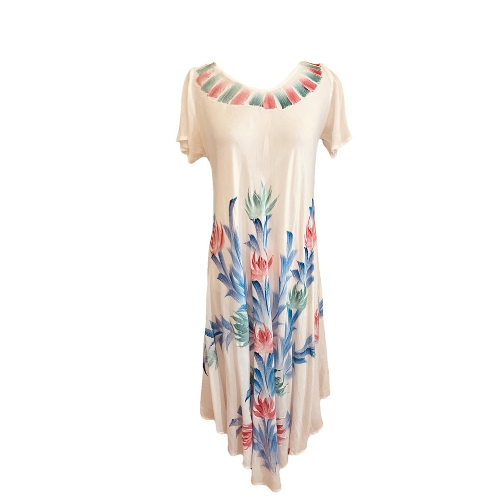 NWT Seven Islands Coastal White Floral Sz S BEACH COVER UP Short Sleeve‎
